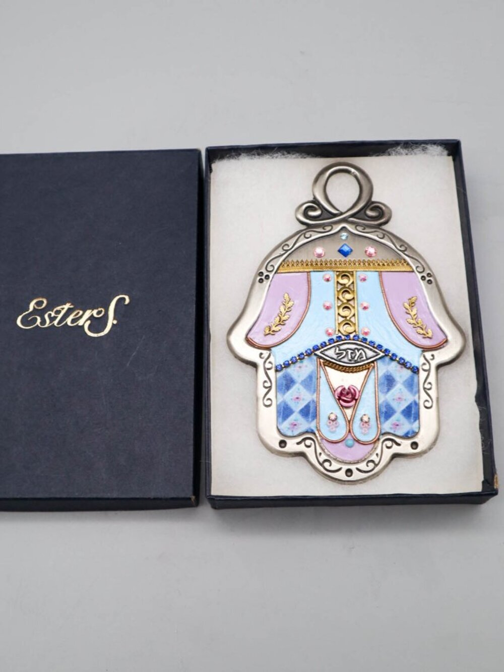 Pastel Shades Wall Hamsa by Ester Shahaf Pewter & Swarovski Crystals Judaica